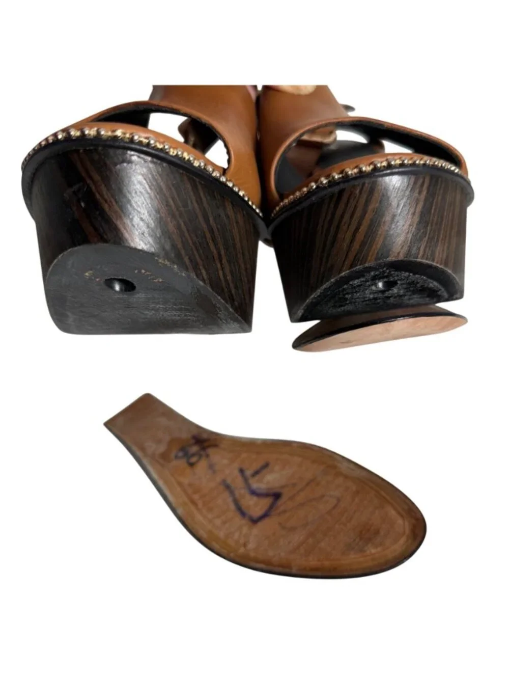 Two Coach Harla Platform Wedge Leather Sandals w Bead Chain Trim SZ 11 + 9.5